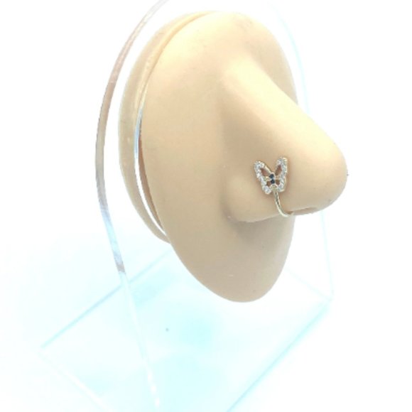 CZ Butterfly 24 KT Gold Plated Nose Cuff Fake Nose Rings No Piercing Jewelry - Picture 2 of 5